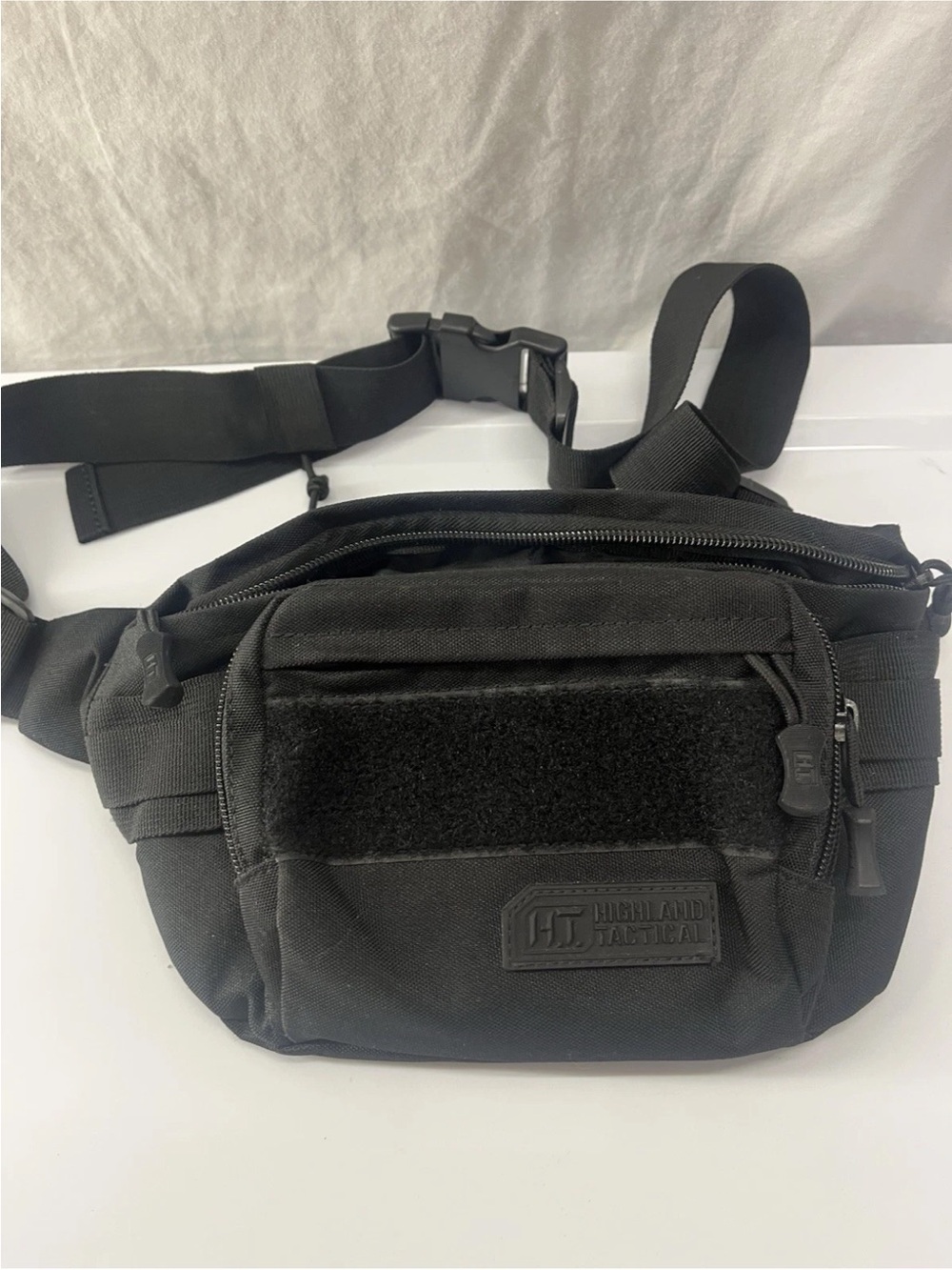Highland Tactical Black Nylon Waist Pack 3 Zip Pockets